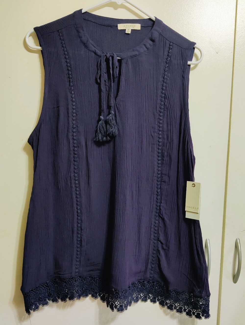 Angels Navy Blue Sleeveless Boho Blouse